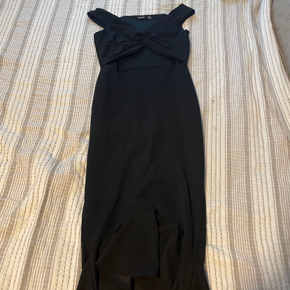 Bardot Knot Front Dip Hem Maxi Dress